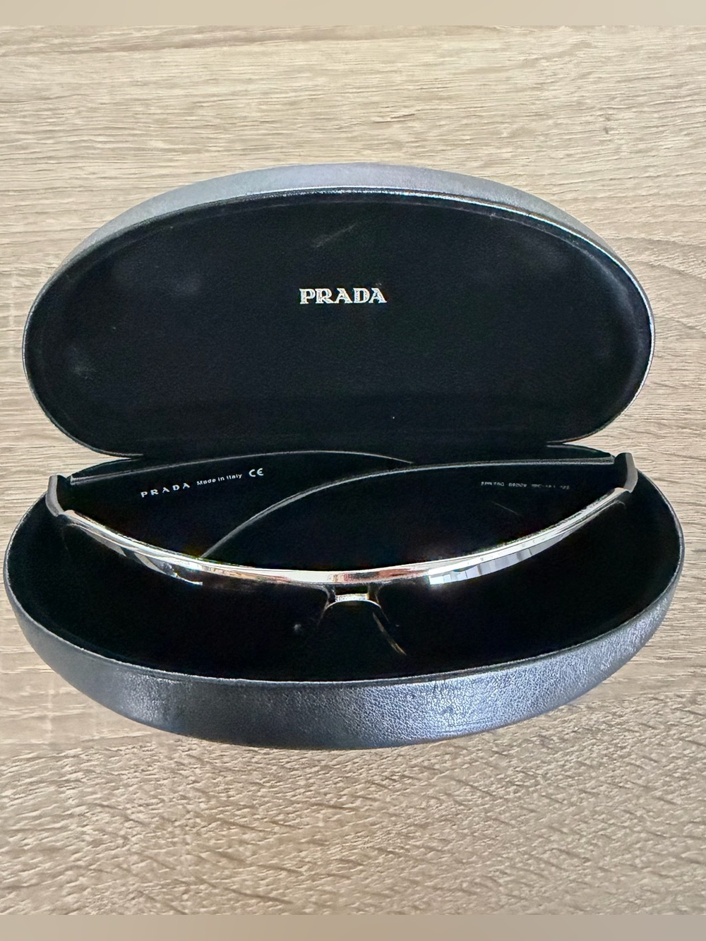 Prada Silver Frame Black Lens Sunglasses with Case